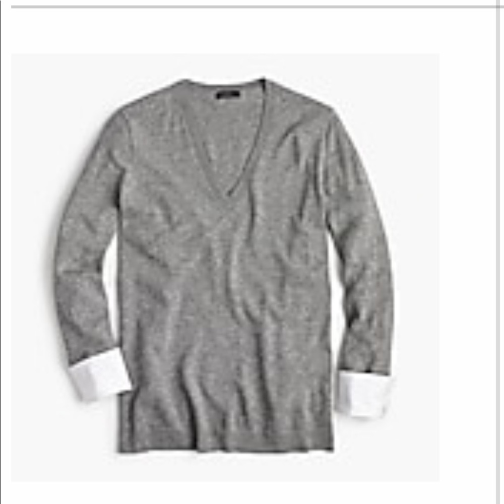 J. Crew v neck grey sweater with shirt cuffs - Picture 3 of 3